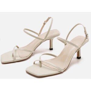 Zara Leather Slingback Kitten Heels, Off White, size 38 (7.5), NWOB